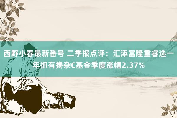 西野小春最新番号 二季报点评：汇添富隆重睿选一年抓有搀杂C基金季度涨幅2.37%