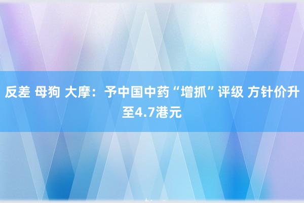 反差 母狗 大摩：予中国中药“增抓”评级 方针价升至4.7港元