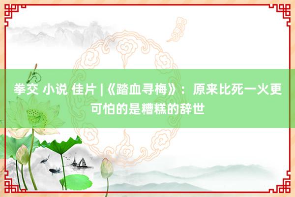 拳交 小说 佳片 |《踏血寻梅》：原来比死一火更可怕的是糟糕的辞世